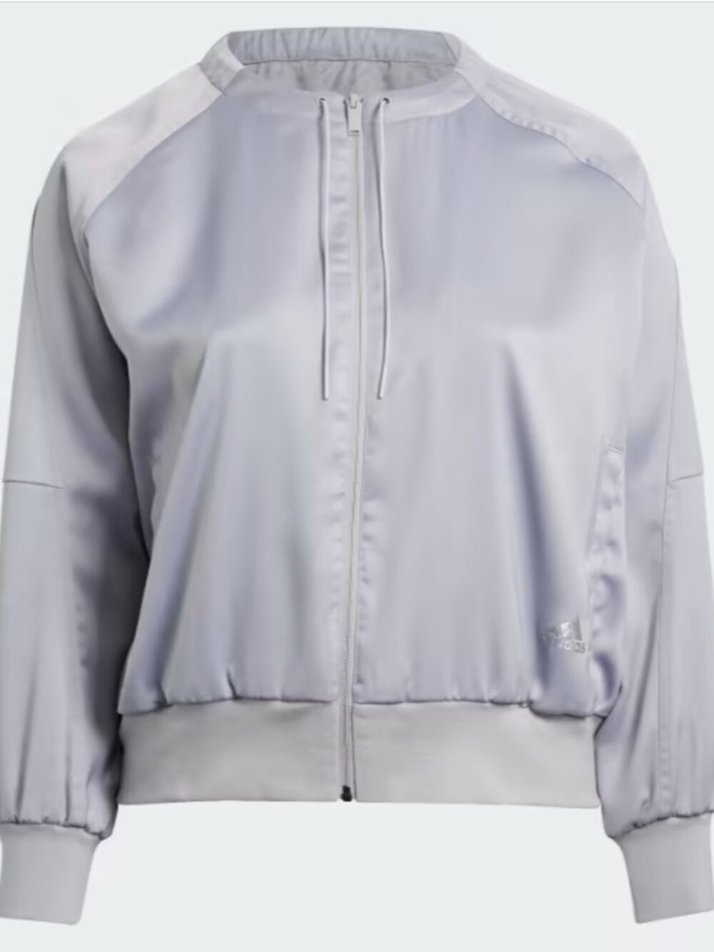 Adidas Glam On Women's Satin Bomber Jacket Gray 3 Stripe Full Zip Size S